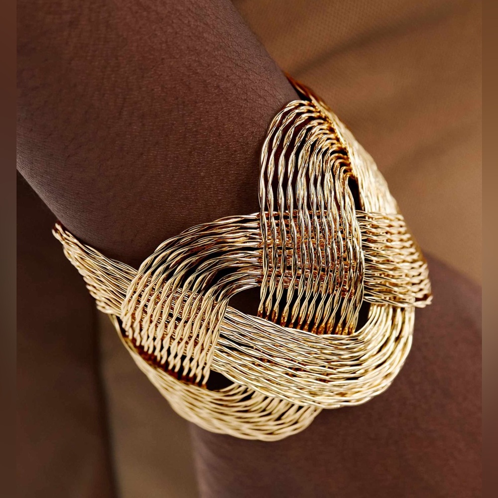 Exaggerated Statement Cuff Bracelet With Weave Te… - image 3